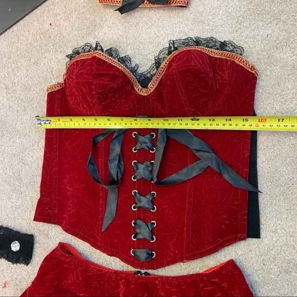 Sexy Costume Burlesque Corset Vampire Red Pirate, Velvet Velour Bustier  SZ L - Picture 12 of 14